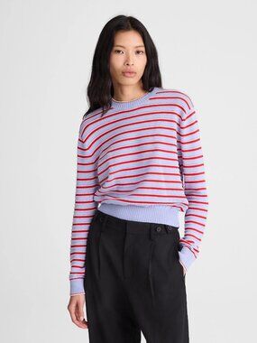 Madewell Textured Stitch Crewneck Sweater in Light Blue Trio Stripe, Size Medium